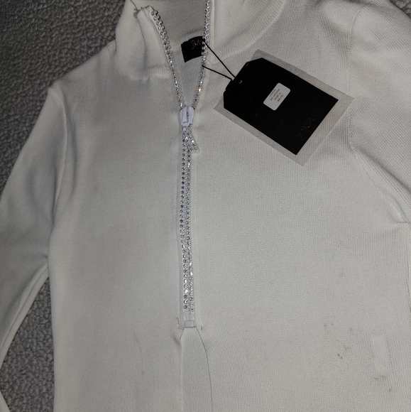 NWT Dolls Kill , Sexy , Sparkly White Long Sleeved Zip Up Popped Collar … - Picture 4 of 14